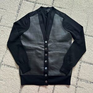 J.Crew Collection Leather & Merino Wool Button Up Cardigan